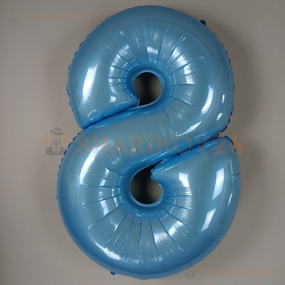 Шар (40''/102 см) Цифра, 8, Голубой, Макарунс